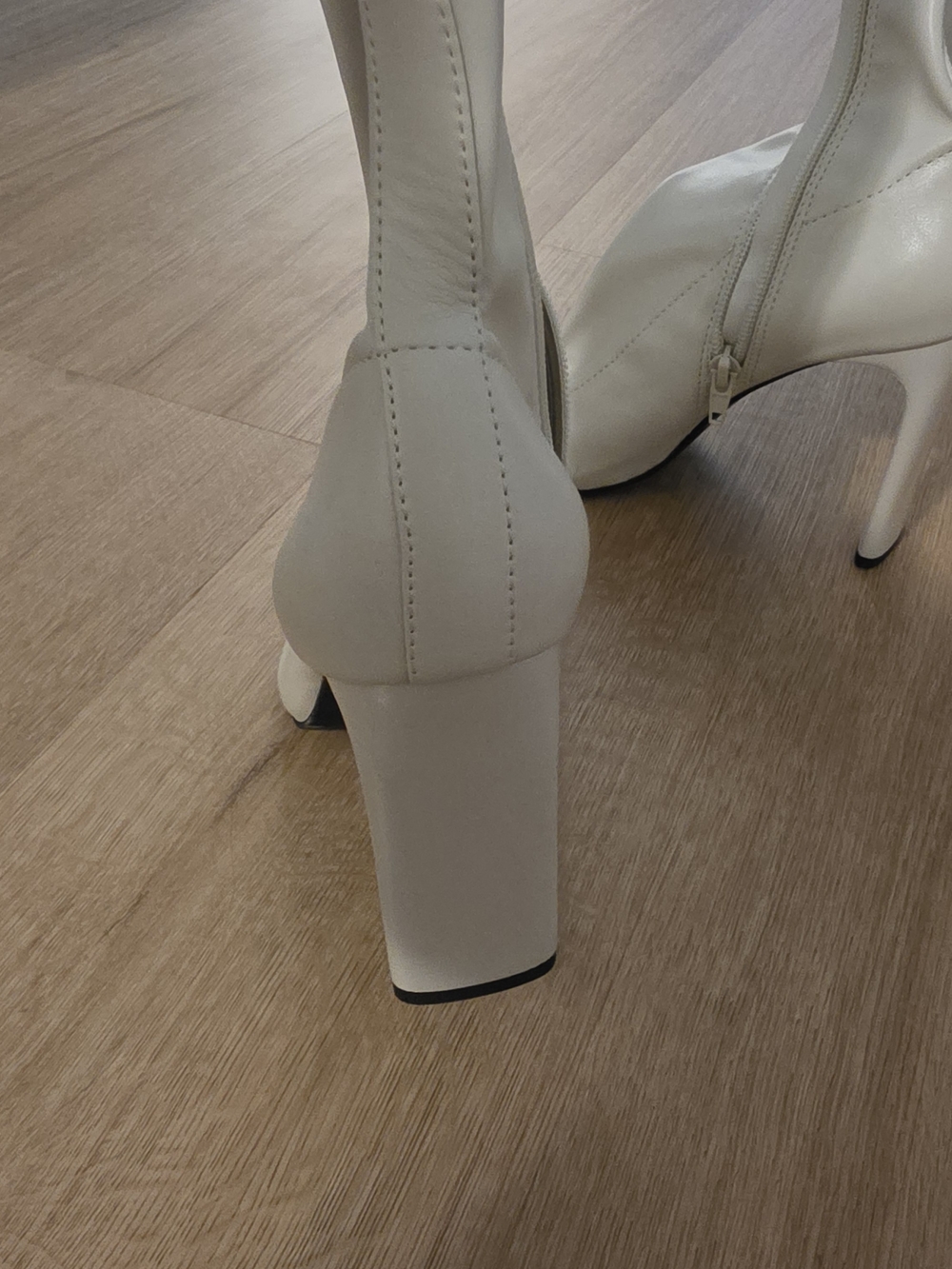 Zara Cream Square-Toe Block Heel Ankle Boots - Picture 4 of 7